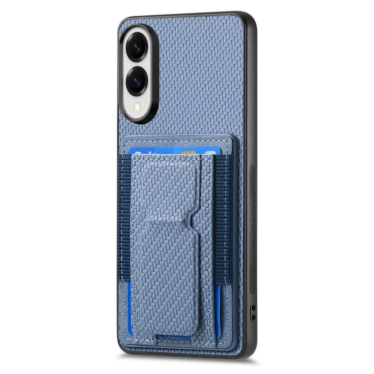 For Samsung Galaxy S25 Edge 5G Carbon Fiber Fold Stand Elastic Card Bag Phone Case