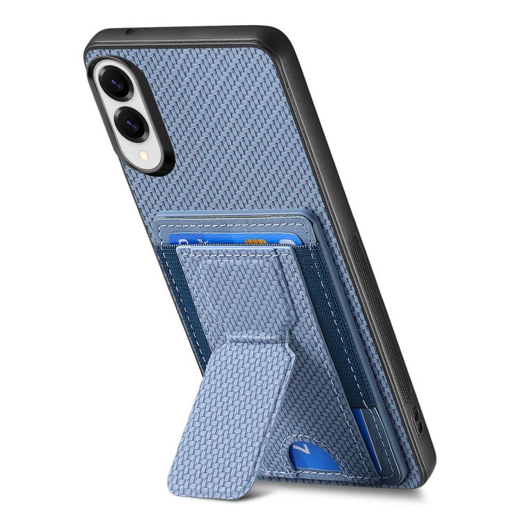 For Samsung Galaxy S25 Edge 5G Carbon Fiber Fold Stand Elastic Card Bag Phone Case