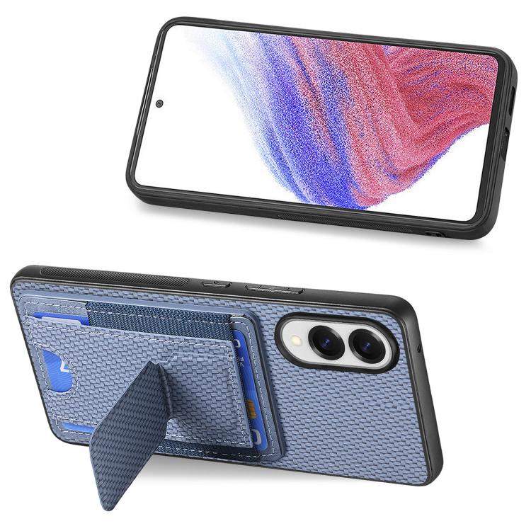 For Samsung Galaxy S25 Edge 5G Carbon Fiber Fold Stand Elastic Card Bag Phone Case