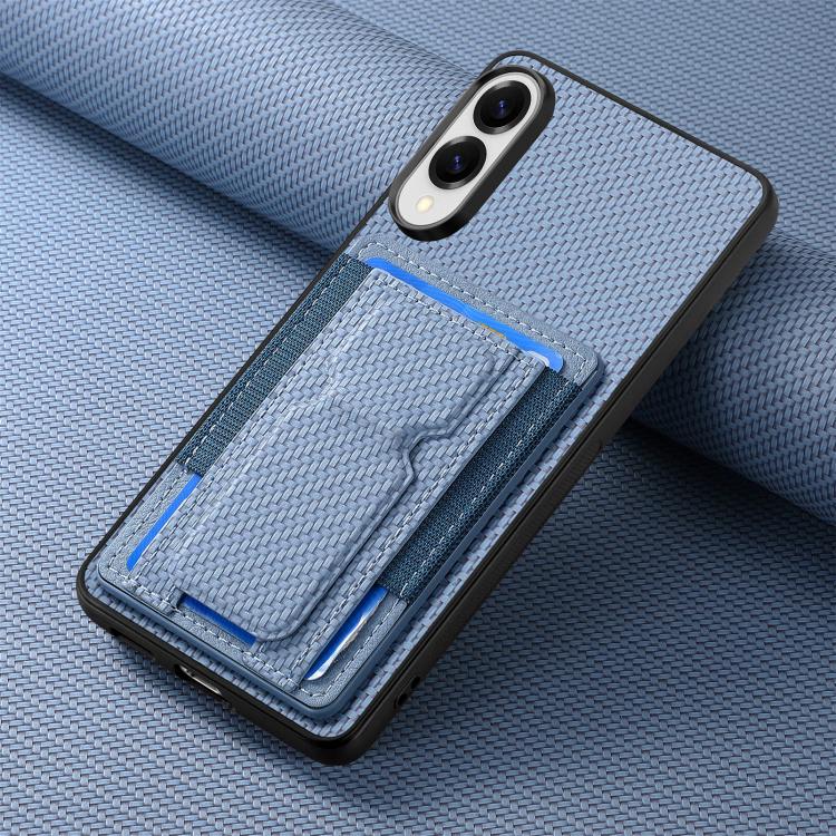 For Samsung Galaxy S25 Edge 5G Carbon Fiber Fold Stand Elastic Card Bag Phone Case
