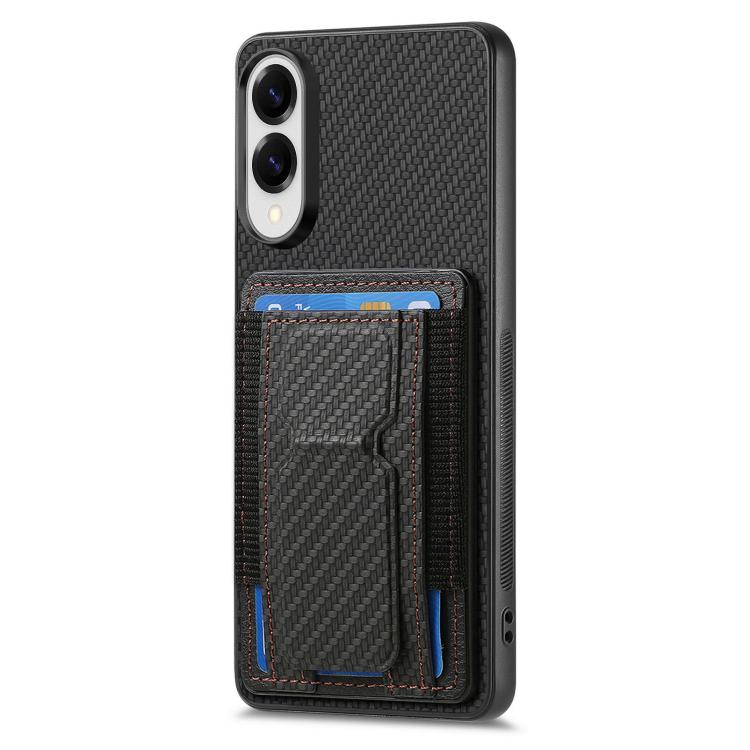 For Samsung Galaxy S25 Edge 5G Carbon Fiber Fold Stand Elastic Card Bag Phone Case