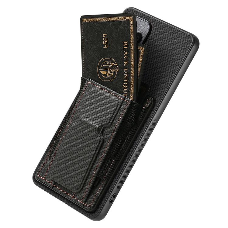 For Samsung Galaxy S25 Edge 5G Carbon Fiber Fold Stand Elastic Card Bag Phone Case