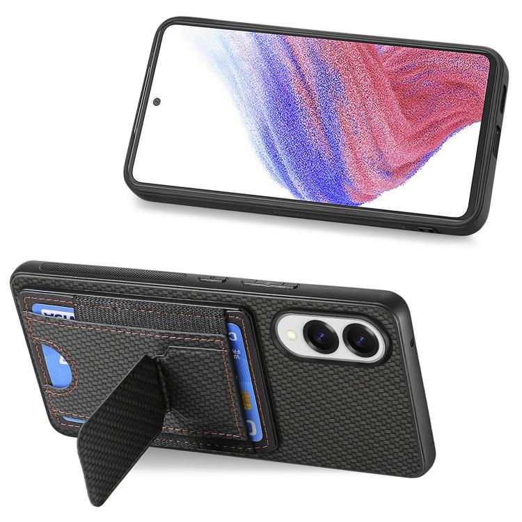 For Samsung Galaxy S25 Edge 5G Carbon Fiber Fold Stand Elastic Card Bag Phone Case