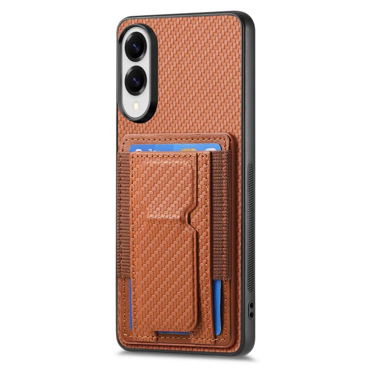 For Samsung Galaxy S25 Edge 5G Carbon Fiber Fold Stand Elastic Card Bag Phone Case