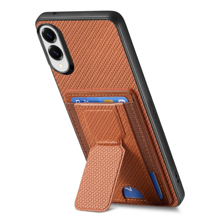 For Samsung Galaxy S25 Edge 5G Carbon Fiber Fold Stand Elastic Card Bag Phone Case