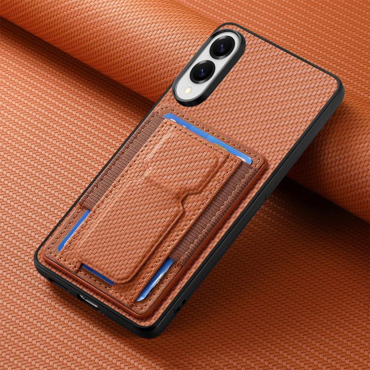 For Samsung Galaxy S25 Edge 5G Carbon Fiber Fold Stand Elastic Card Bag Phone Case