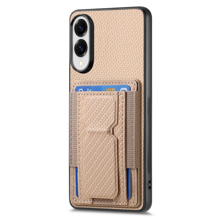 For Samsung Galaxy S25 Edge 5G Carbon Fiber Fold Stand Elastic Card Bag Phone Case