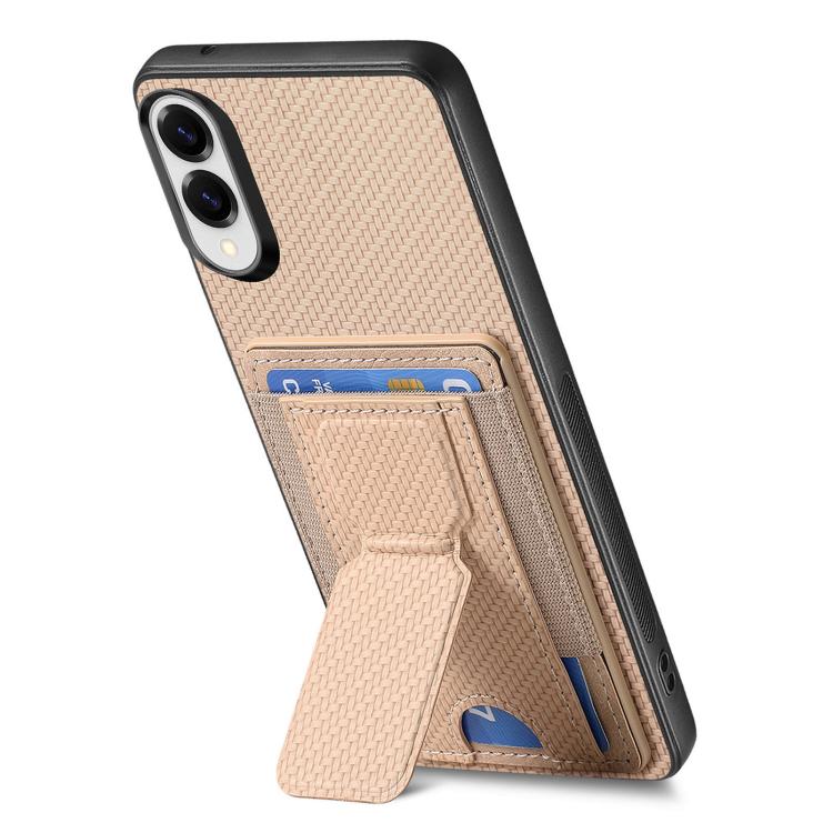 For Samsung Galaxy S25 Edge 5G Carbon Fiber Fold Stand Elastic Card Bag Phone Case