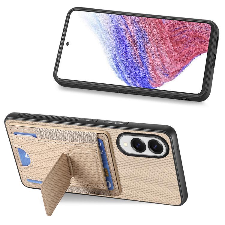For Samsung Galaxy S25 Edge 5G Carbon Fiber Fold Stand Elastic Card Bag Phone Case
