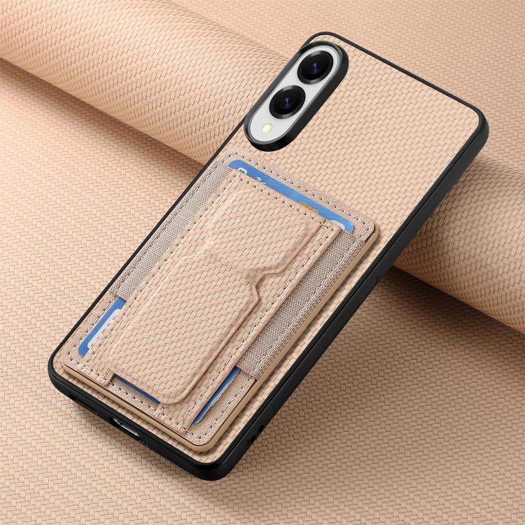 For Samsung Galaxy S25 Edge 5G Carbon Fiber Fold Stand Elastic Card Bag Phone Case