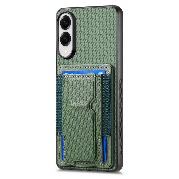 For Samsung Galaxy S25 Edge 5G Carbon Fiber Fold Stand Elastic Card Bag Phone Case