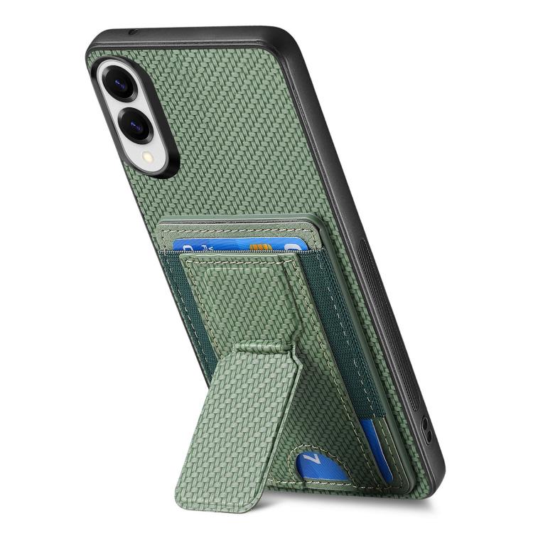 For Samsung Galaxy S25 Edge 5G Carbon Fiber Fold Stand Elastic Card Bag Phone Case
