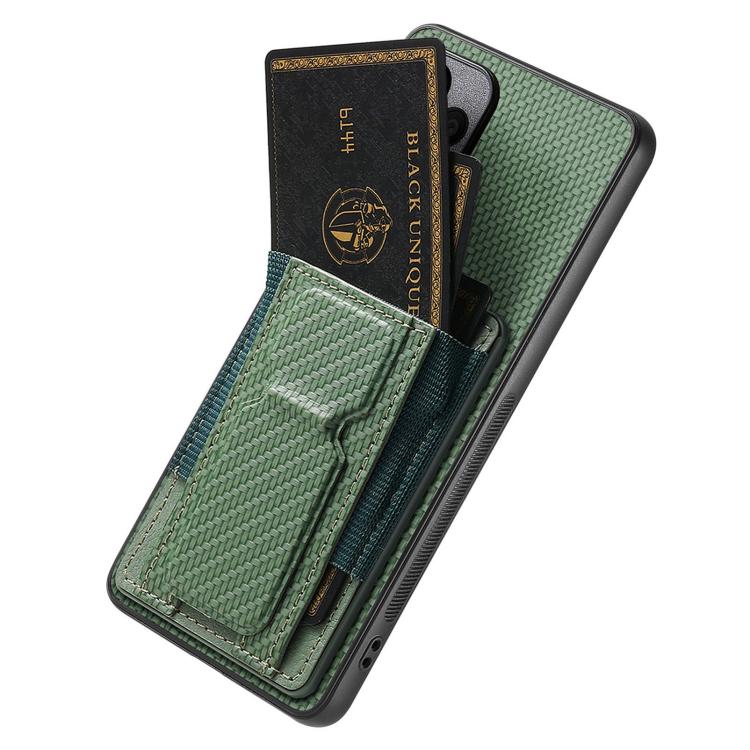For Samsung Galaxy S25 Edge 5G Carbon Fiber Fold Stand Elastic Card Bag Phone Case