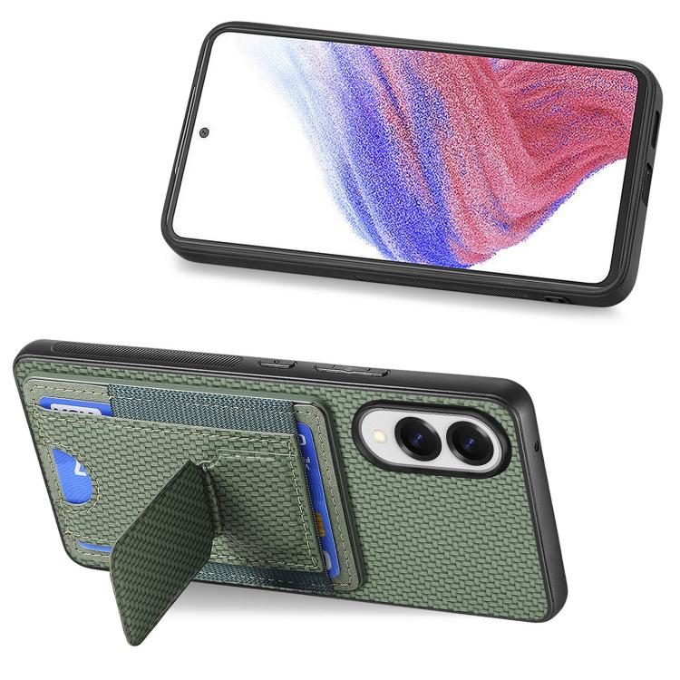 For Samsung Galaxy S25 Edge 5G Carbon Fiber Fold Stand Elastic Card Bag Phone Case