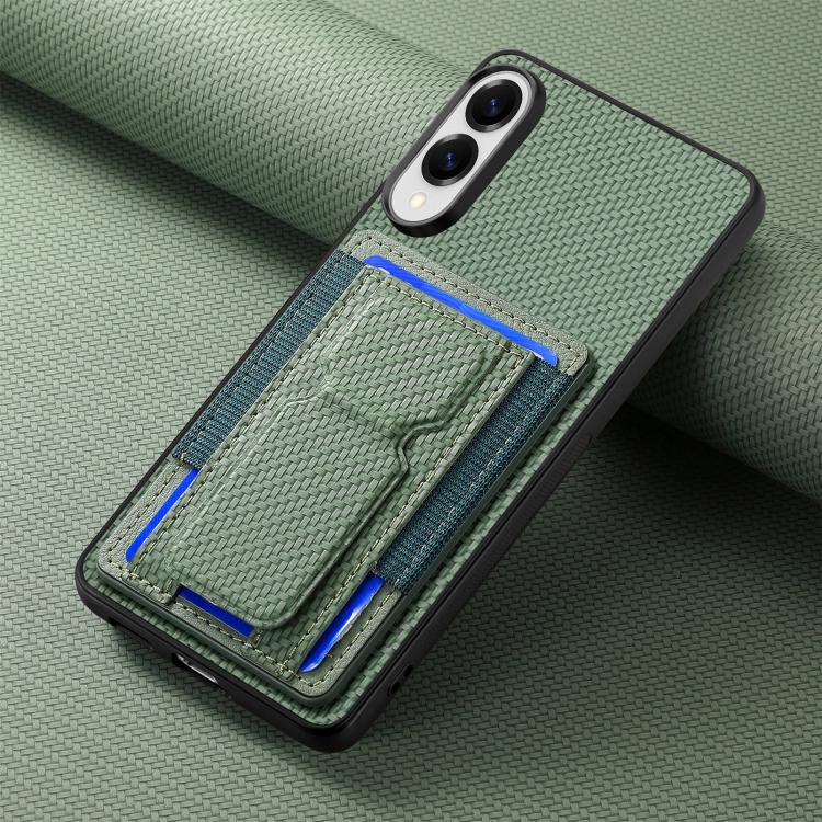 For Samsung Galaxy S25 Edge 5G Carbon Fiber Fold Stand Elastic Card Bag Phone Case
