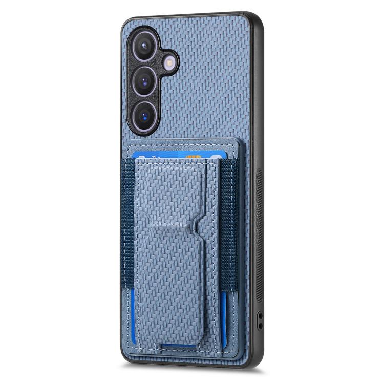 For Samsung Galaxy A37 5G Carbon Fiber Fold Stand Elastic Card Bag Phone Case