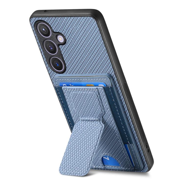For Samsung Galaxy A37 5G Carbon Fiber Fold Stand Elastic Card Bag Phone Case