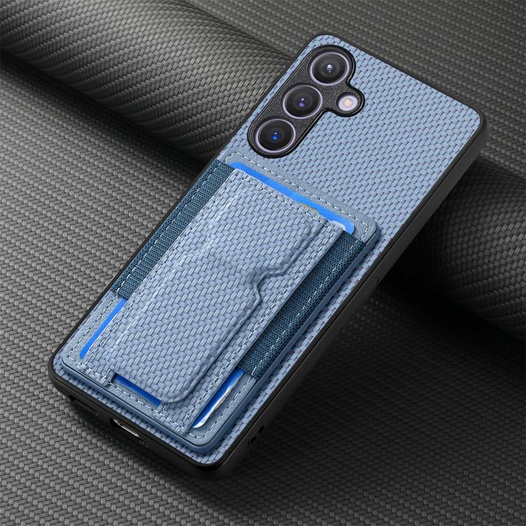 For Samsung Galaxy A37 5G Carbon Fiber Fold Stand Elastic Card Bag Phone Case