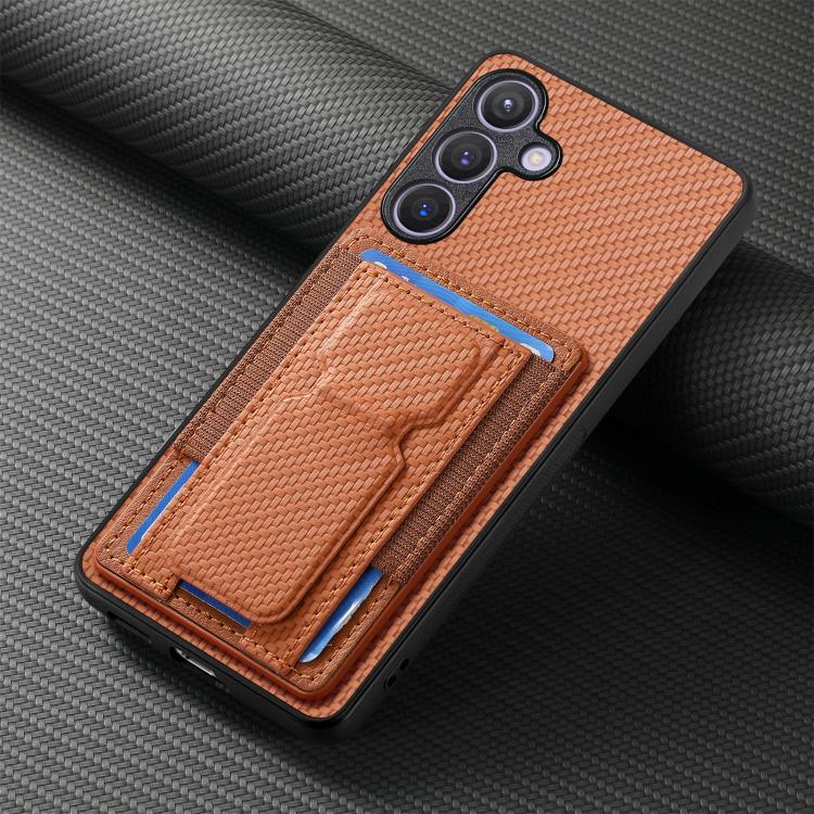 For Samsung Galaxy A37 5G Carbon Fiber Fold Stand Elastic Card Bag Phone Case