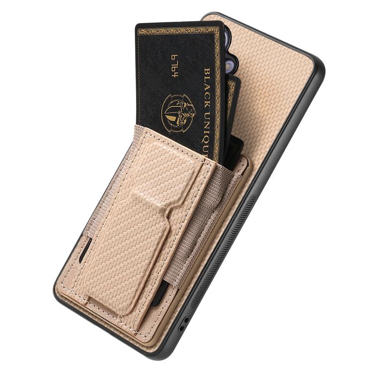 For Samsung Galaxy A37 5G Carbon Fiber Fold Stand Elastic Card Bag Phone Case