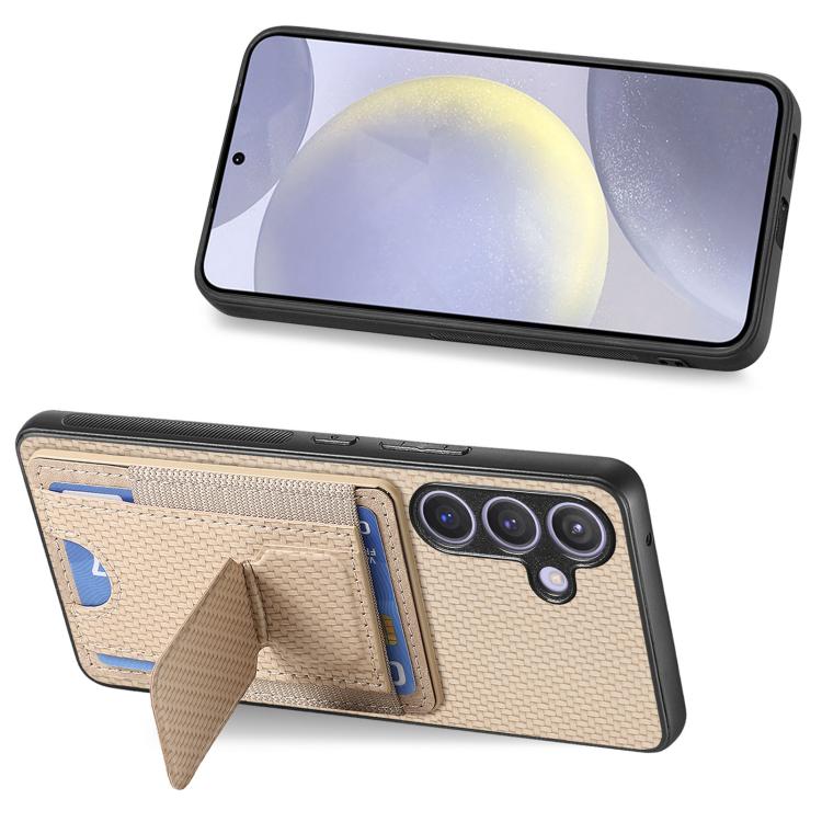 For Samsung Galaxy A37 5G Carbon Fiber Fold Stand Elastic Card Bag Phone Case