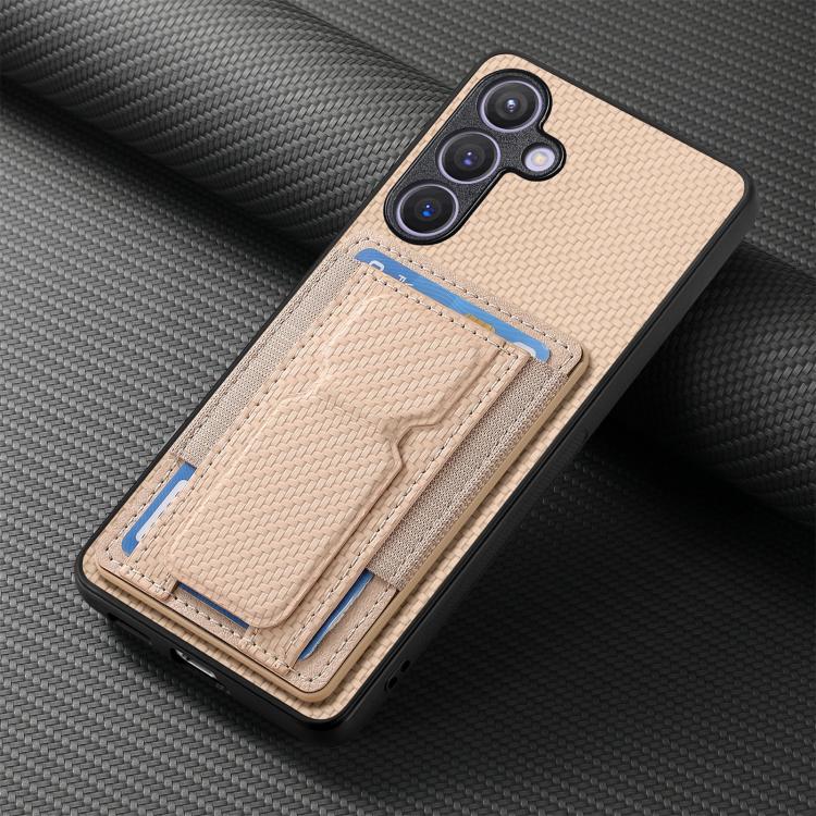 For Samsung Galaxy A37 5G Carbon Fiber Fold Stand Elastic Card Bag Phone Case