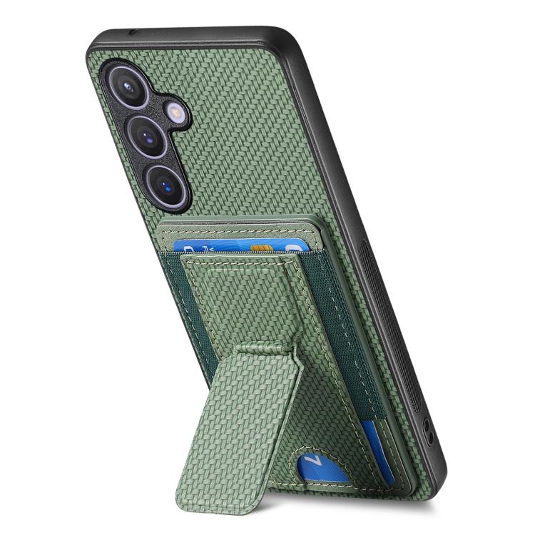 For Samsung Galaxy A37 5G Carbon Fiber Fold Stand Elastic Card Bag Phone Case