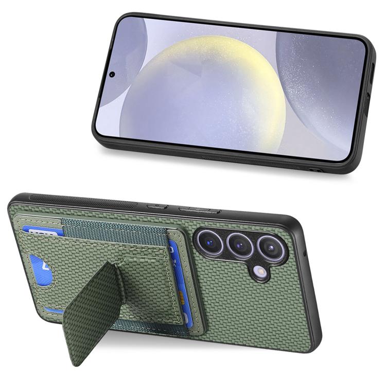 For Samsung Galaxy A37 5G Carbon Fiber Fold Stand Elastic Card Bag Phone Case