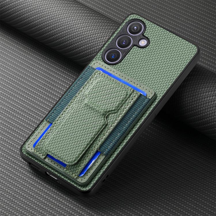 For Samsung Galaxy A37 5G Carbon Fiber Fold Stand Elastic Card Bag Phone Case