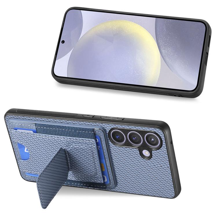 For Samsung Galaxy A57 5G Carbon Fiber Fold Stand Elastic Card Bag Phone Case