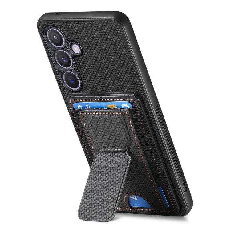 For Samsung Galaxy A57 5G Carbon Fiber Fold Stand Elastic Card Bag Phone Case