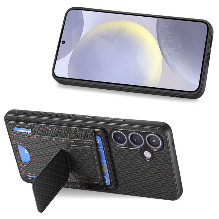 For Samsung Galaxy A57 5G Carbon Fiber Fold Stand Elastic Card Bag Phone Case