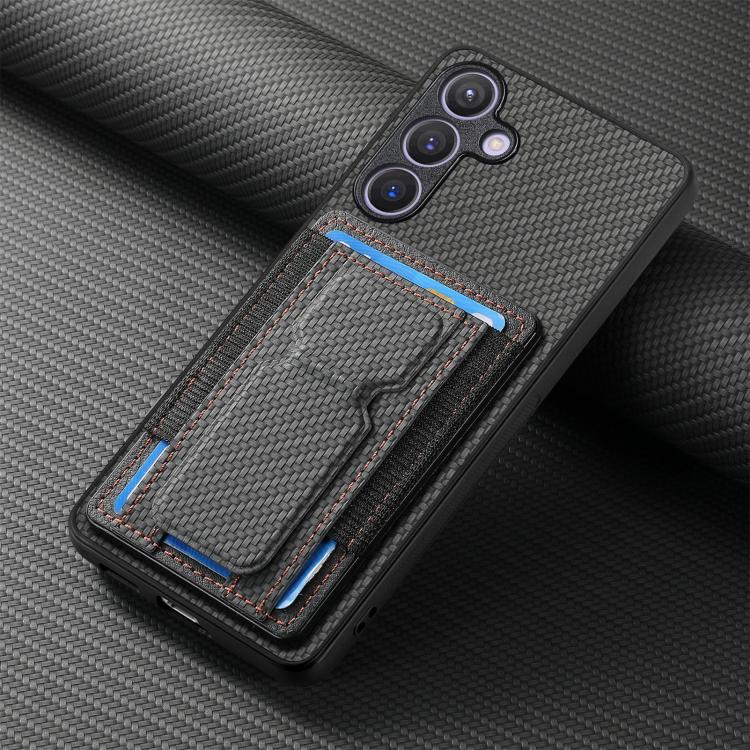 For Samsung Galaxy A57 5G Carbon Fiber Fold Stand Elastic Card Bag Phone Case