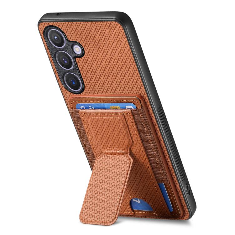 For Samsung Galaxy A57 5G Carbon Fiber Fold Stand Elastic Card Bag Phone Case