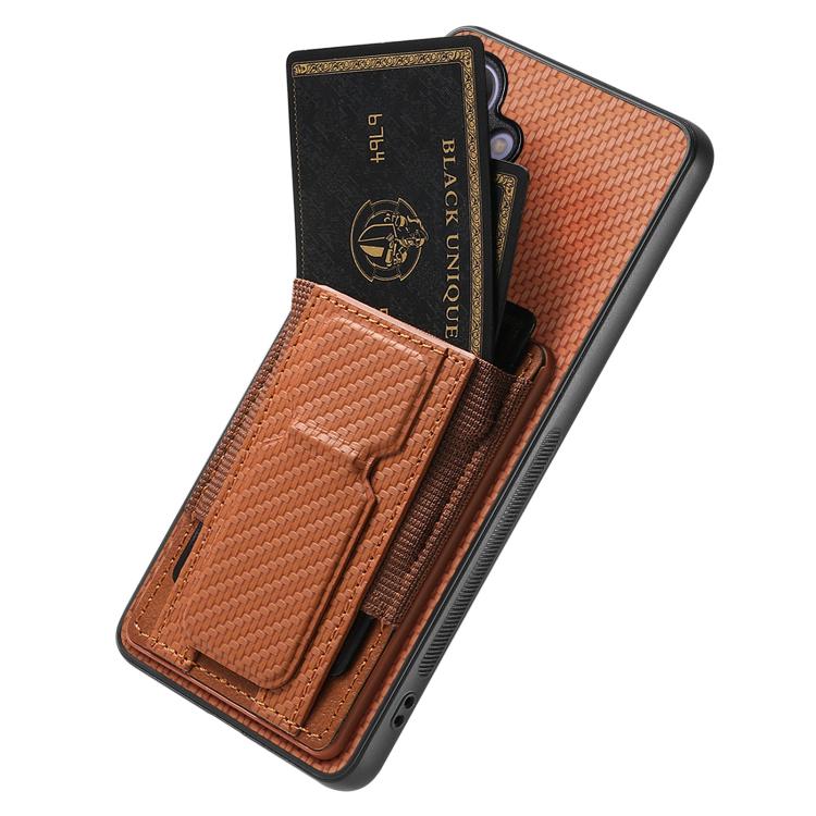 For Samsung Galaxy A57 5G Carbon Fiber Fold Stand Elastic Card Bag Phone Case