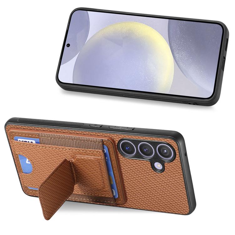 For Samsung Galaxy A57 5G Carbon Fiber Fold Stand Elastic Card Bag Phone Case