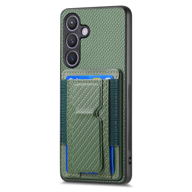 For Samsung Galaxy A57 5G Carbon Fiber Fold Stand Elastic Card Bag Phone Case