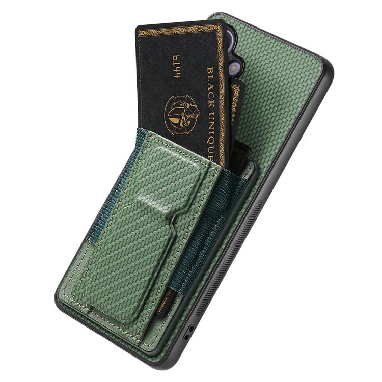 For Samsung Galaxy A57 5G Carbon Fiber Fold Stand Elastic Card Bag Phone Case