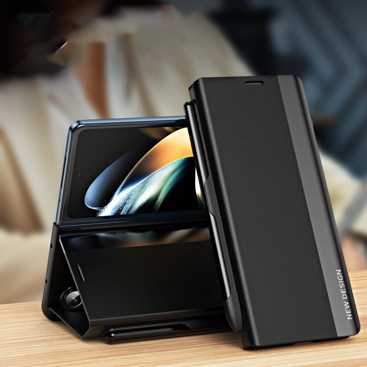 For Galaxy Z Fold6 5G Side Electroplated Adsorption Leather Phone Case with Pen Slot