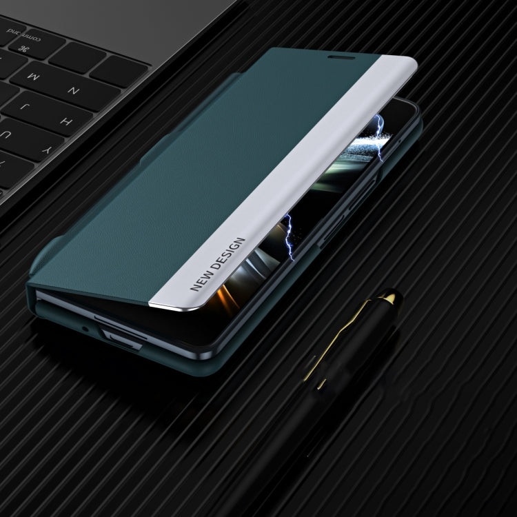 For Galaxy Z Fold6 5G Side Electroplated Adsorption Leather Phone Case with Pen Slot