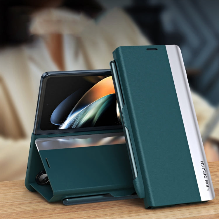 For Galaxy Z Fold6 5G Side Electroplated Adsorption Leather Phone Case with Pen Slot