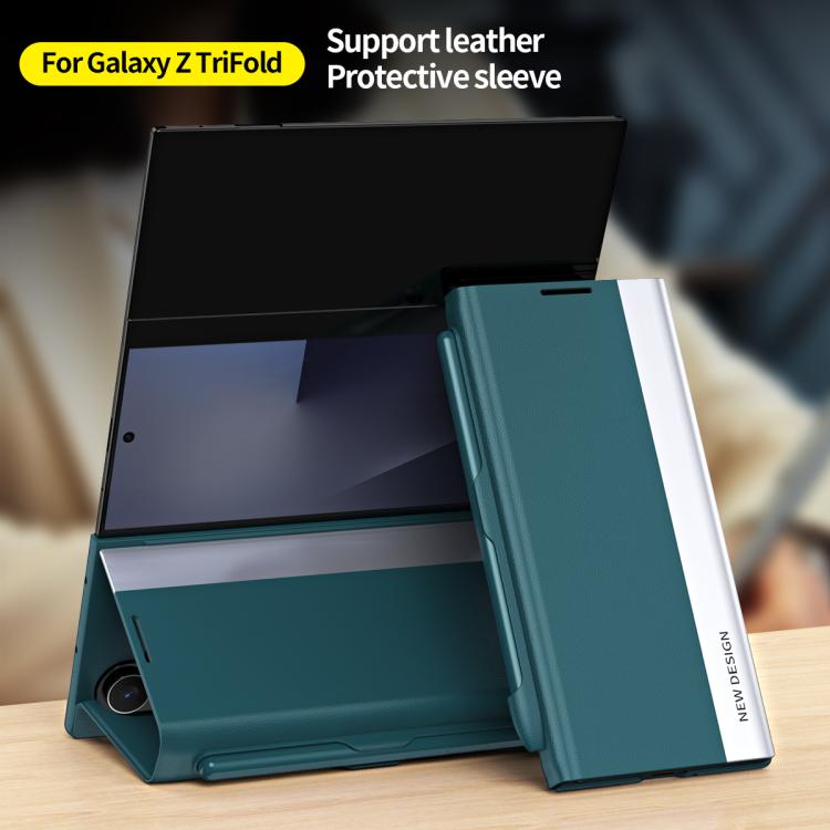For Galaxy Z TriFold Side Electroplated Adsorption Leather Phone Case with Pen Slot