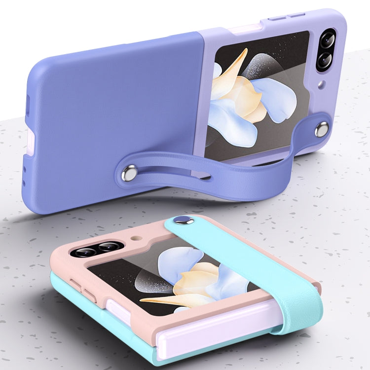 For Samsung Galaxy Z Flip6 5G Wrist-strap Plain Leather Phone Case