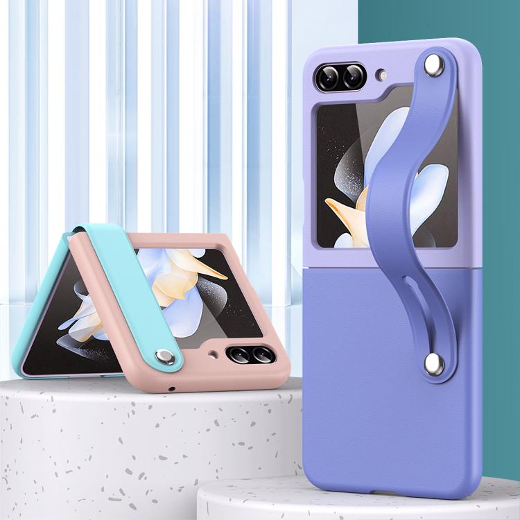 For Samsung Galaxy Z Flip7 5G Wrist-strap Plain Leather Phone Case