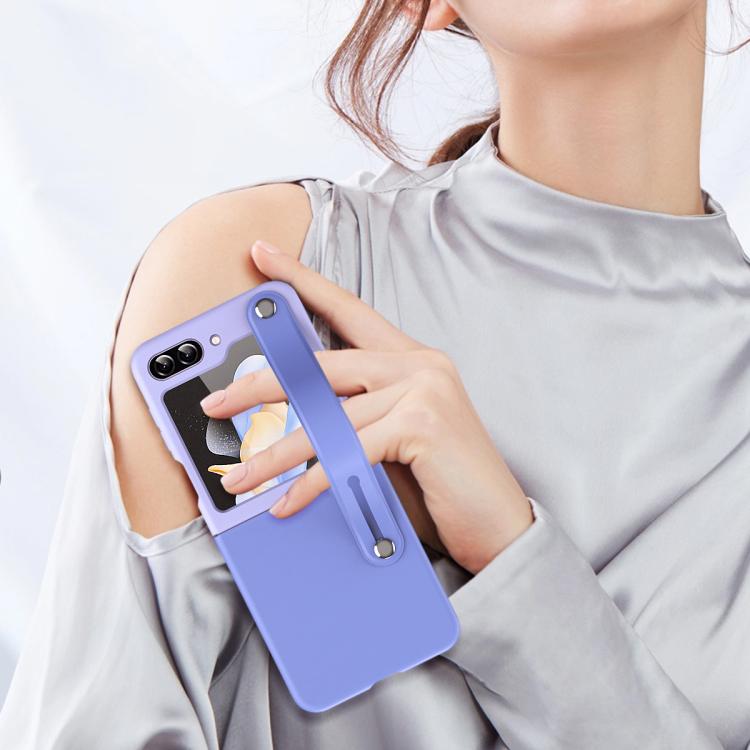 For Samsung Galaxy Z Flip7 5G Wrist-strap Plain Leather Phone Case