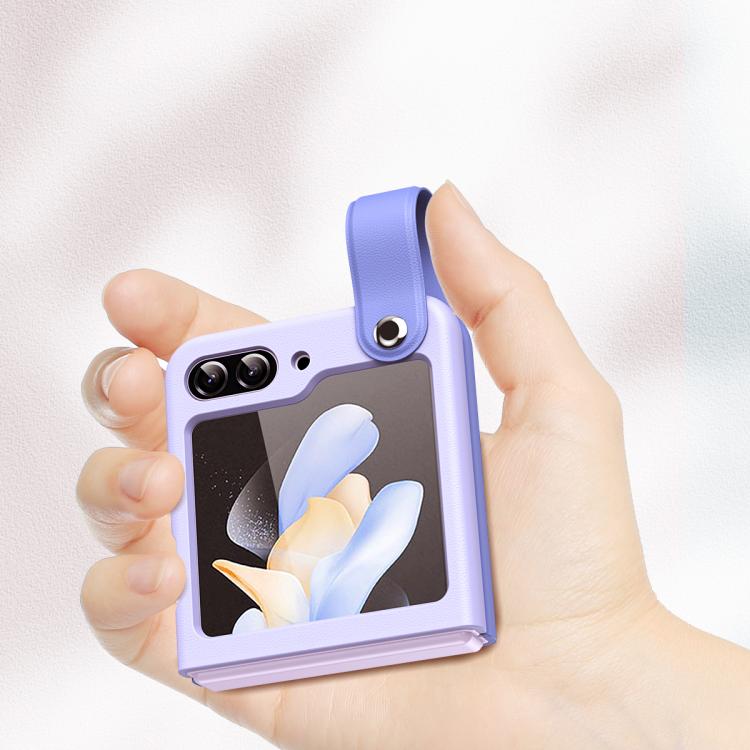 For Samsung Galaxy Z Flip7 5G Wrist-strap Plain Leather Phone Case