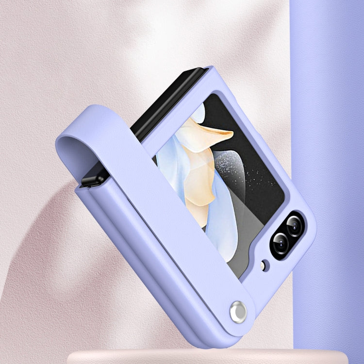 For Samsung Galaxy Z Flip6 / Flip7 FE Hand Strap Plain Leather Phone Case