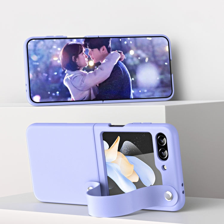 For Samsung Galaxy Z Flip6 / Flip7 FE Hand Strap Plain Leather Phone Case