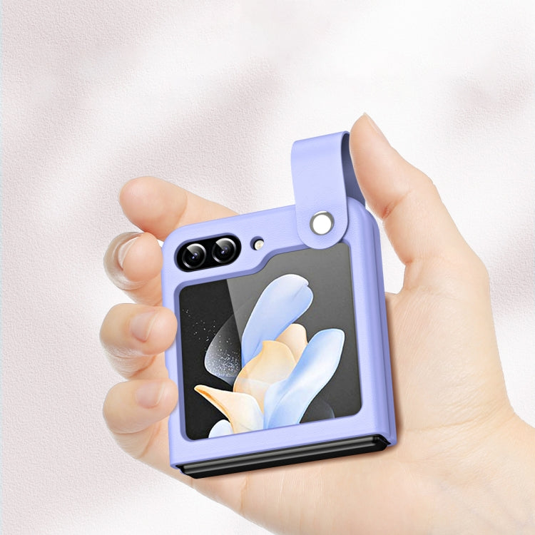 For Samsung Galaxy Z Flip6 / Flip7 FE Hand Strap Plain Leather Phone Case