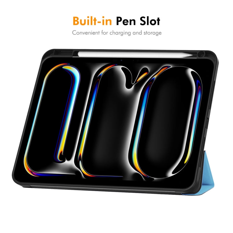 For iPad Pro 11 2025 / 2024 ENKAY Tri-fold Custer Texture TPU Leather Smart Tablet Case with Pen Slot